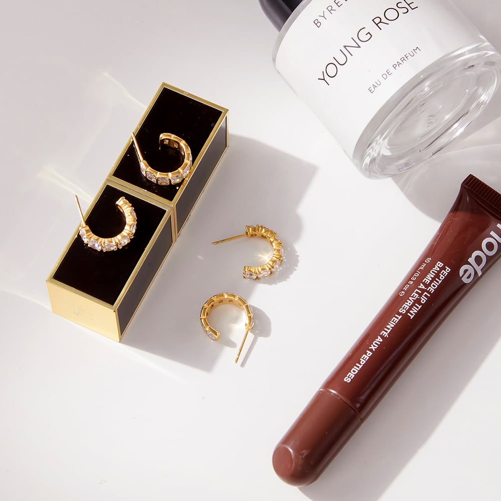 1 Pair Luxurious Circle Stainless Steel Gold Color Zircon Women's Hoop Earrings h5Picture6