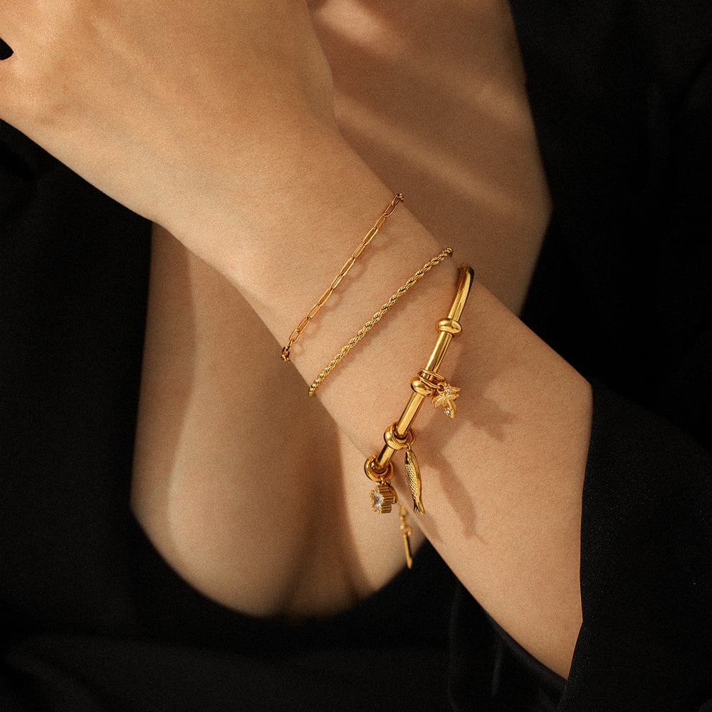 1 Piece Stainless Steel Gold Color Fish Pendant Bangle h5Picture3