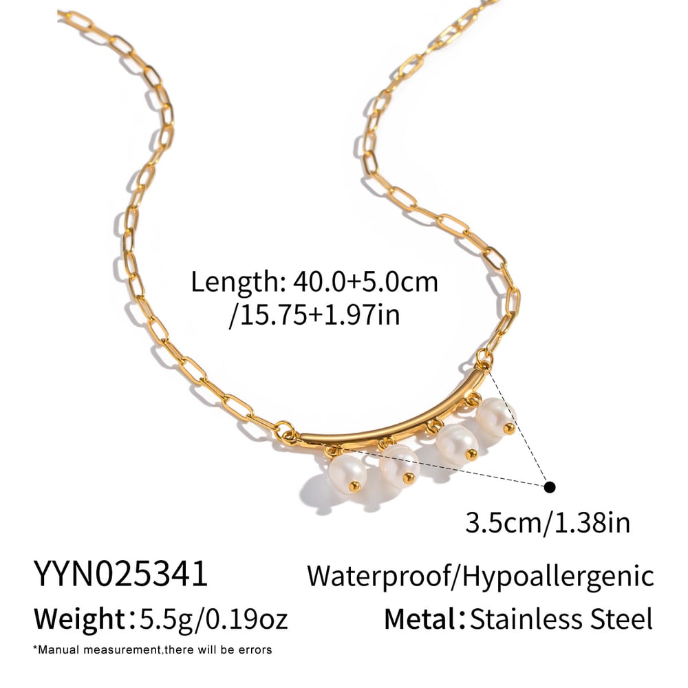 1 Piece Romantic Stainless Steel Gold Color Pearl Pendant Necklace 