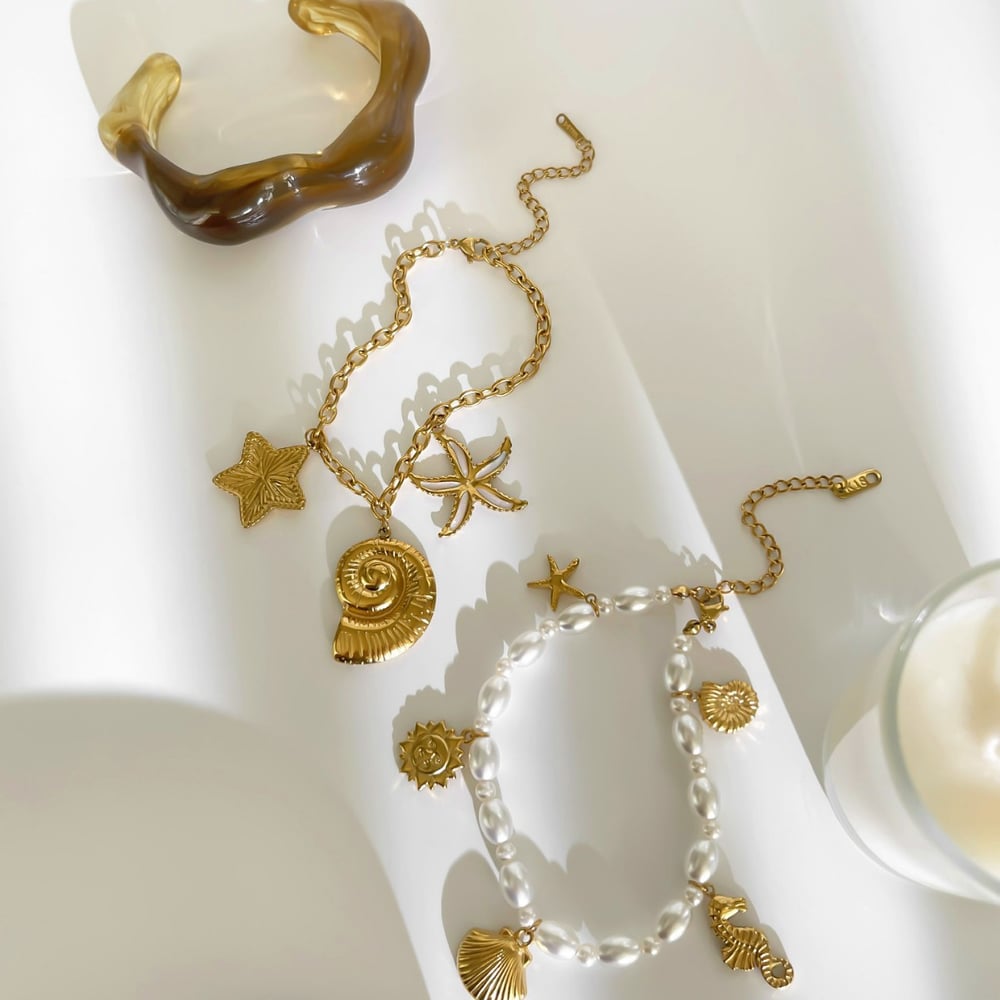 Stainless Steel Gold Color Acrylic Bracelet Set Picture4