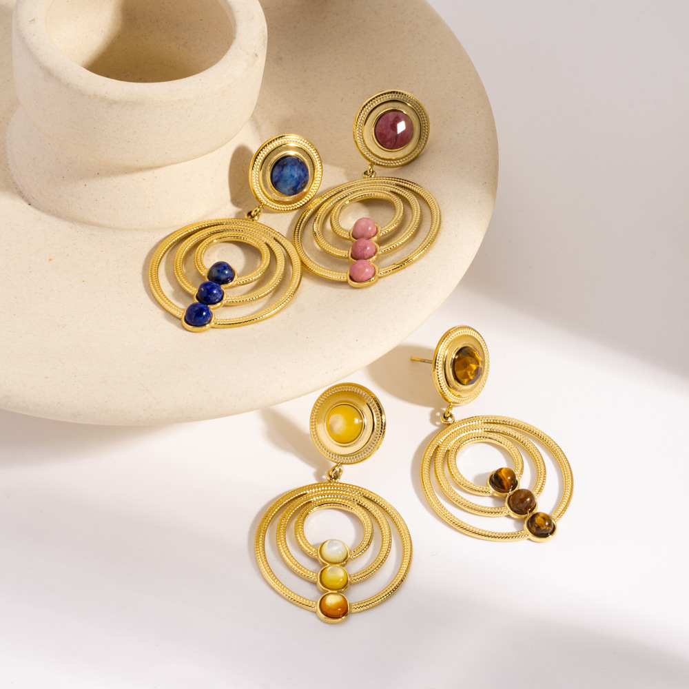 1 Pair Simple  Retro Circle Stainless Steel Women's Drop Earrings Picture3