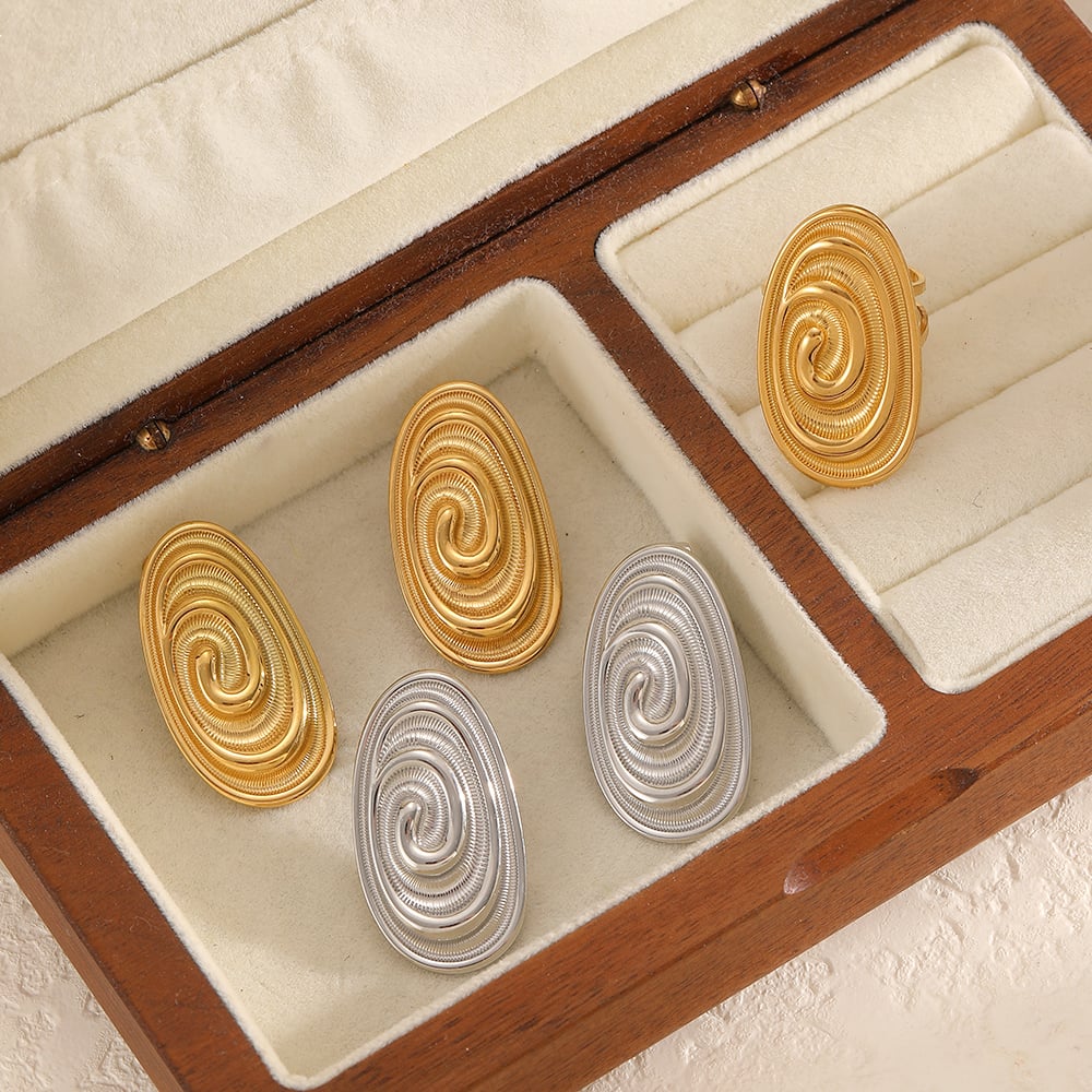 1 Pair Vortex Pattern Stainless Steel Gold Color Stud Earrings Picture3