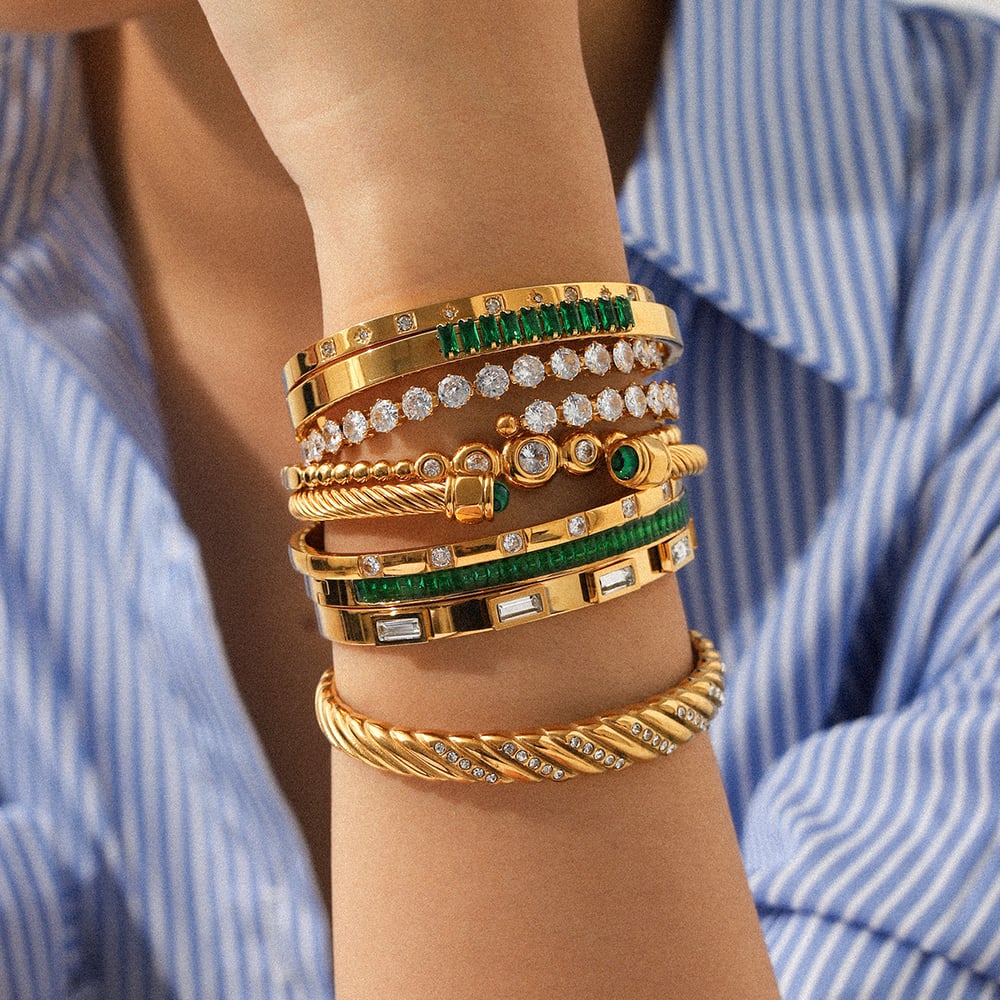 1 Piece Luxurious Stainless Steel Gold Color Zircon Bangle Picture4