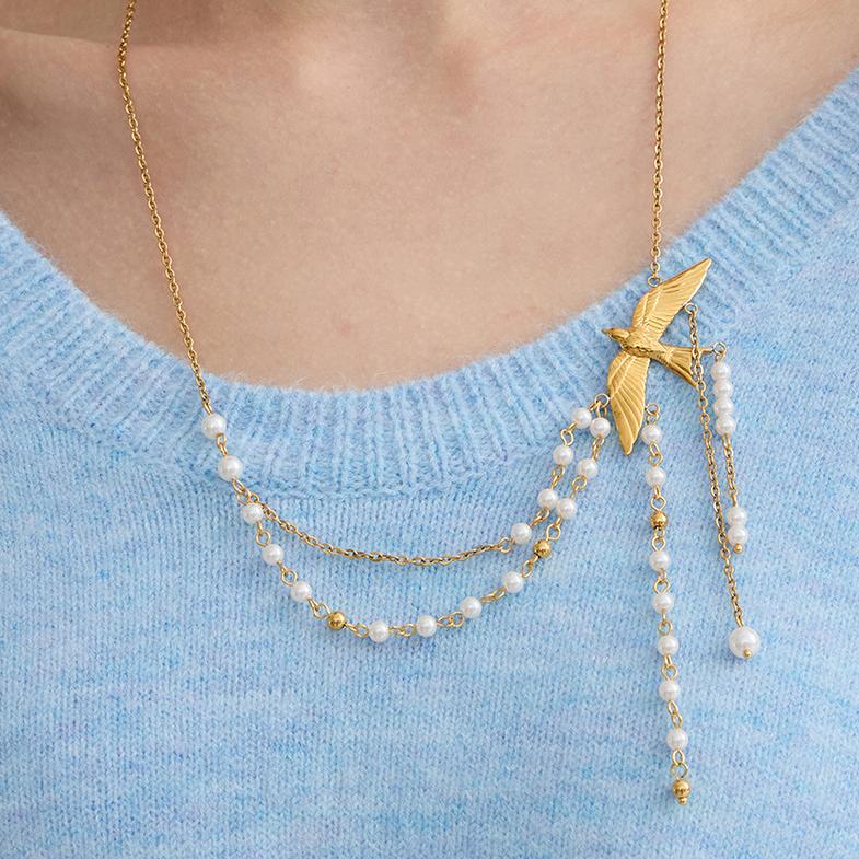 1 Piece Elegant Tassel Birds Stainless Steel Gold Color Women's Pendant Necklaces Picture3