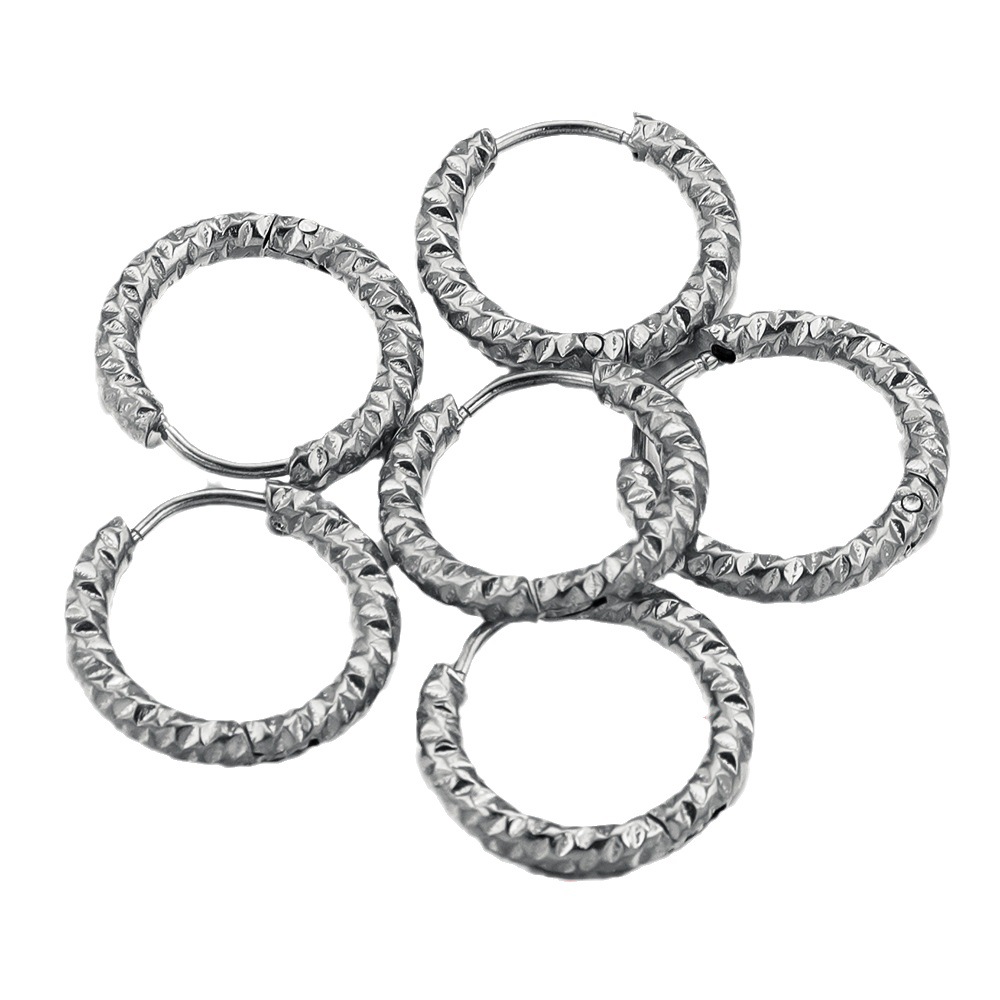 1 Pair Minimalist Hammer Pattern Stainless Steel Gold Color Women's Hoop Earrings Picture2