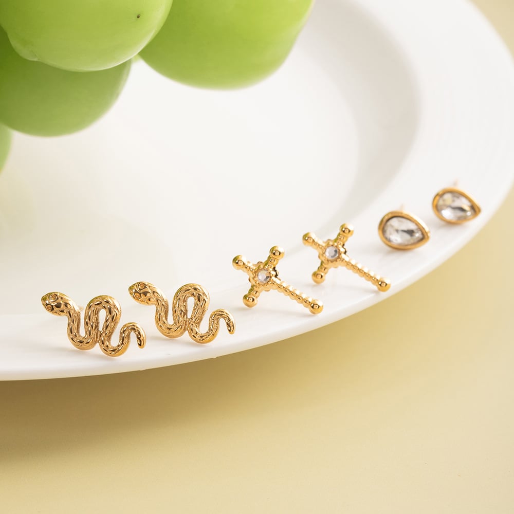 1 Set Luxurious Series Snake Stainless Steel Gold Color Women's Earring Sets h5Picture4