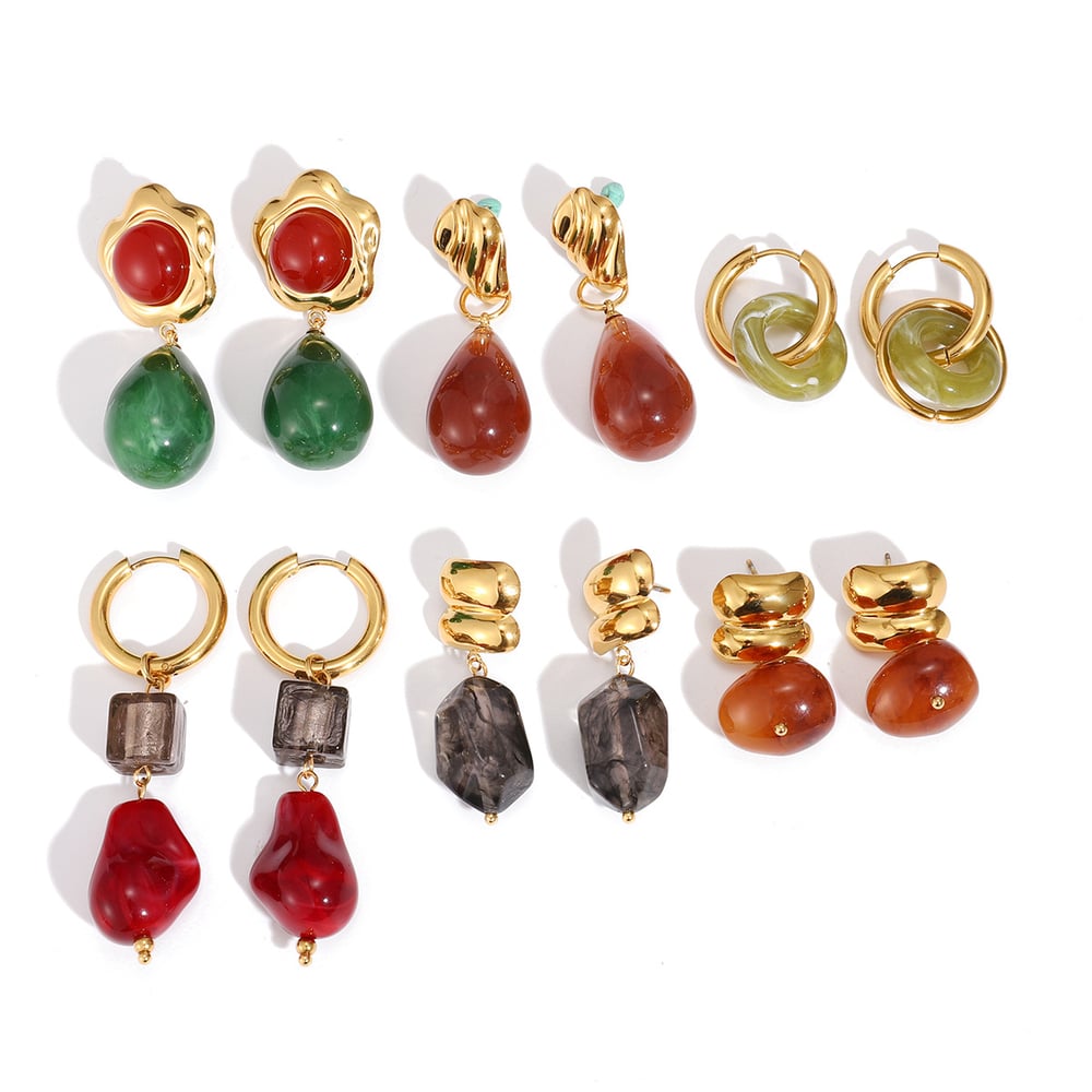 1 Pair Vintage Droplet Stainless Steel Gold Color Acrylic Women's Drop Earrings Picture10