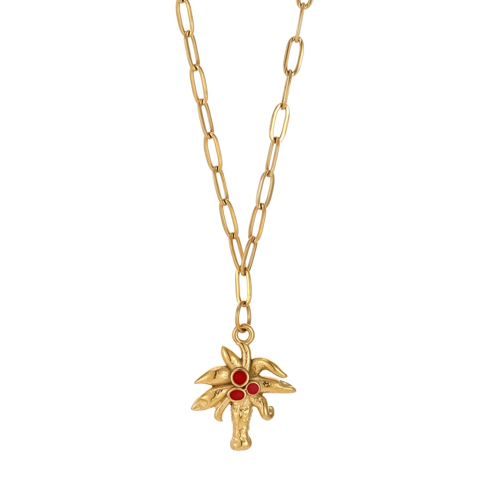 Collar con colgante de acero inoxidable con forma de corazón y cereza de piedra natural para mujer, serie roja, 1 unidad Imagen5