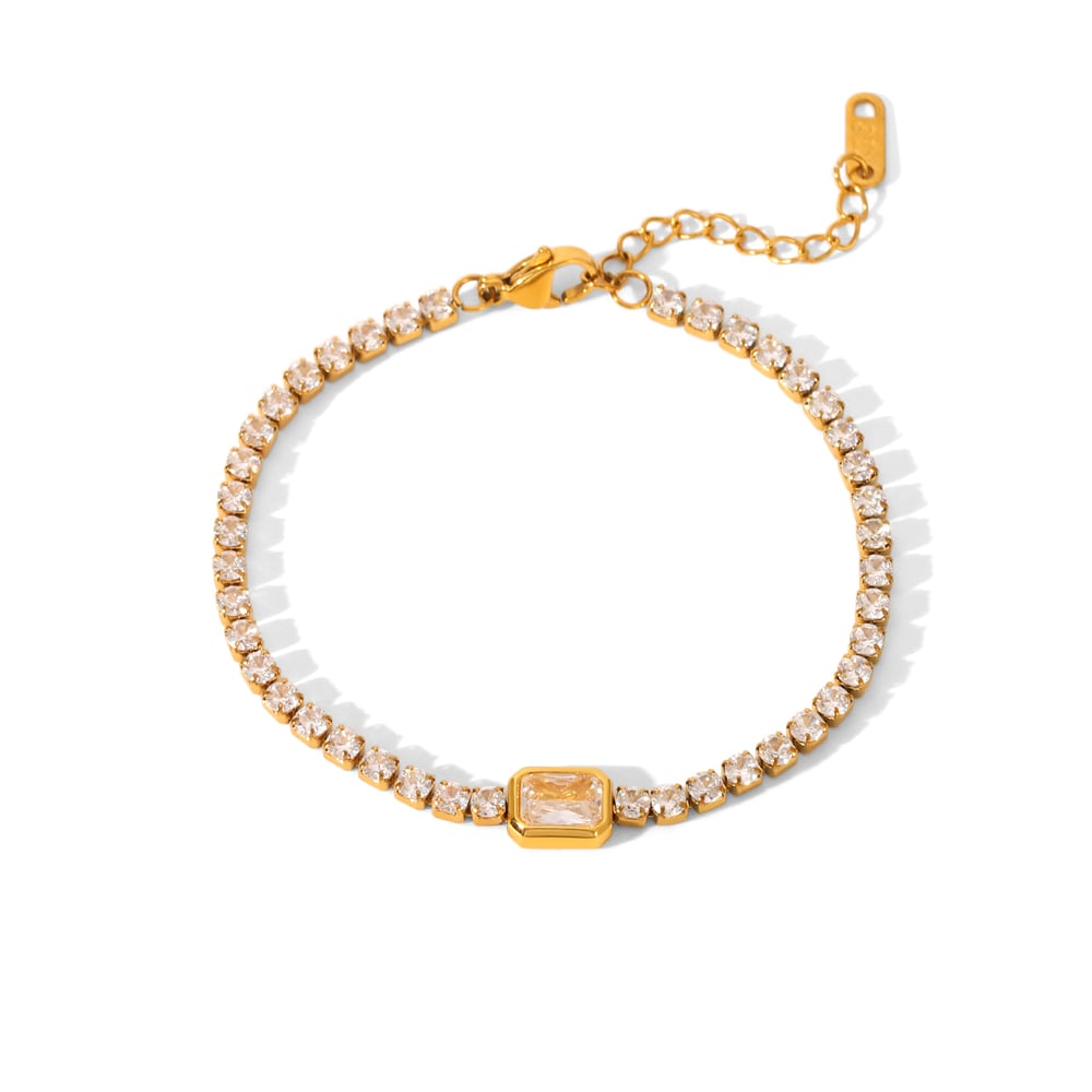 1 Piece Chain Stainless Steel Gold Color Zircon Chain Bracelet