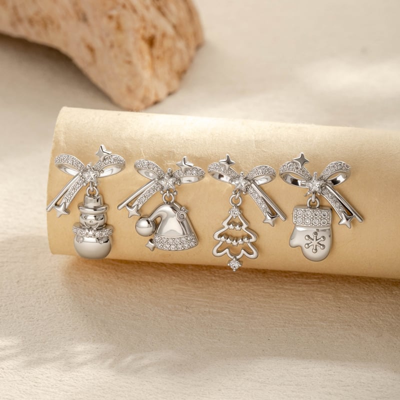 1 Piece Christmas Copper Zircon Women's Piercing Earrings Picture4