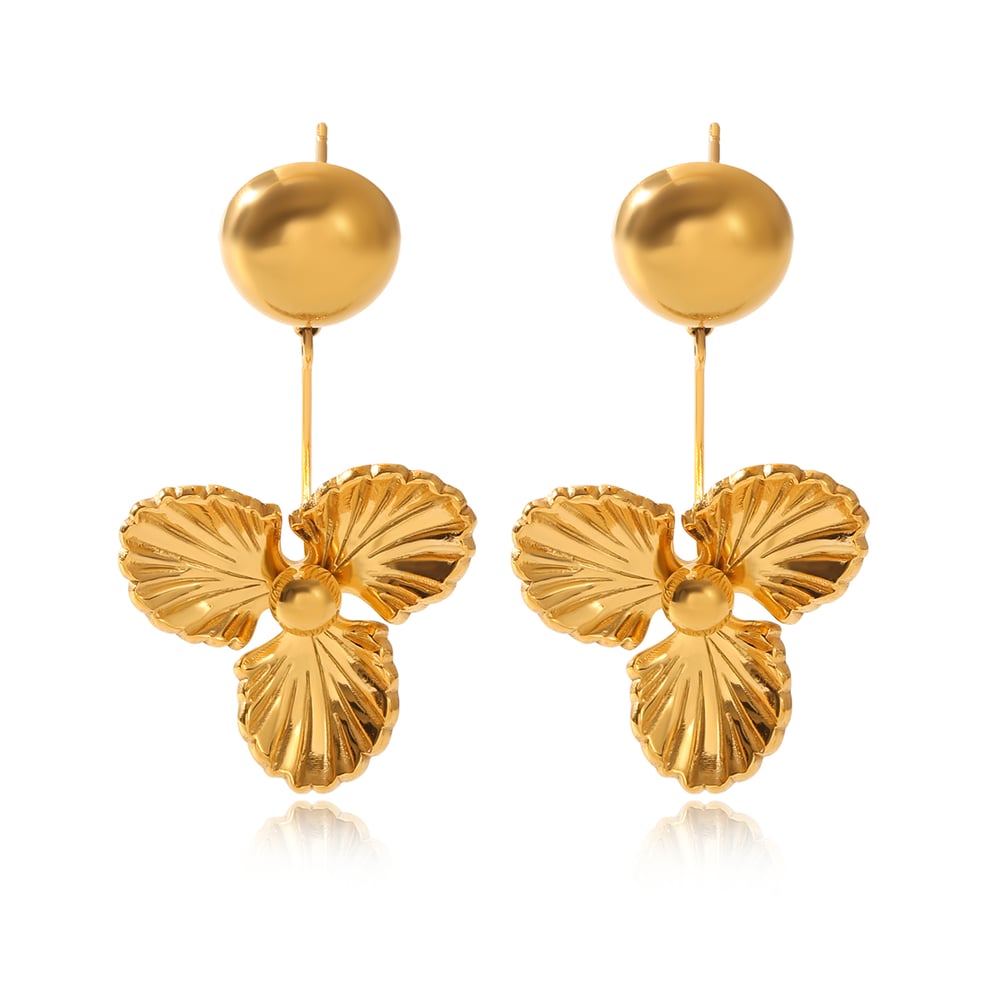 1 Pair Flower Stainless Steel Gold Color Dangle Earrings