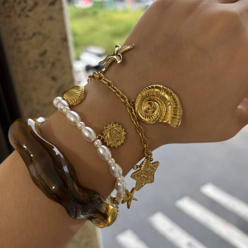 Stainless Steel Gold Color Acrylic Bracelet Set Picture3