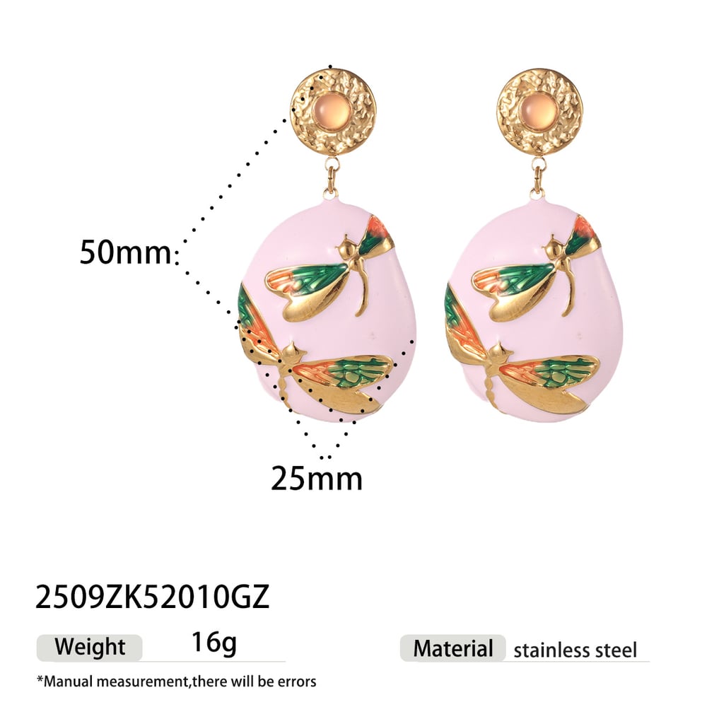 1 Pair Romantic Enamel Flower Stainless Steel  Gold Color Drop Earrings