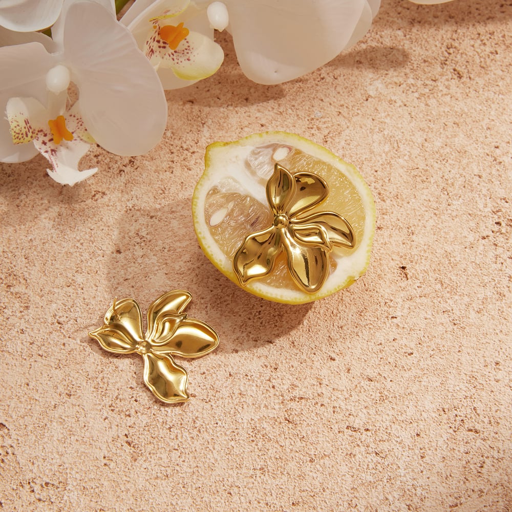 Sophisticated Flower Stainless Steel Gold Color Women's Jewelry Sets h5Picture5