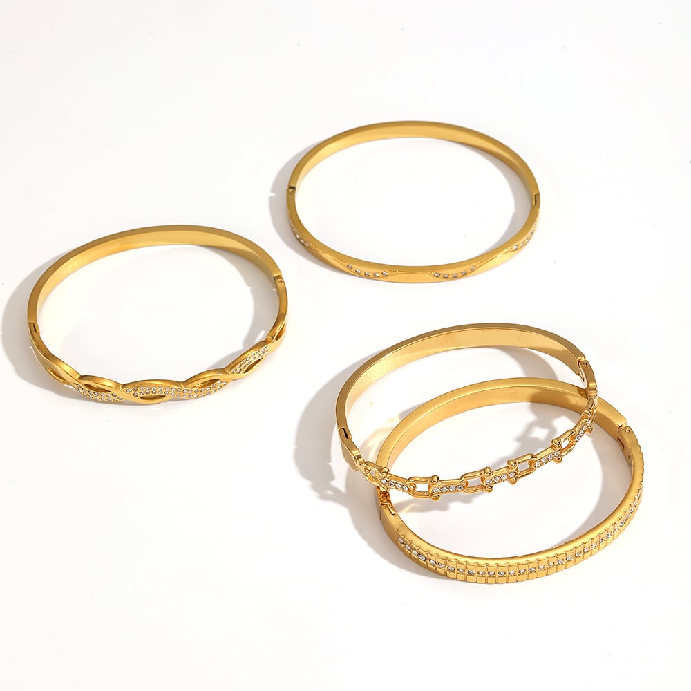 Bracelet classique en acier inoxydable doré orné de strass (1 pièce) Image4