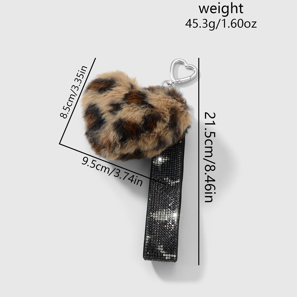 1 Piece Retro Heart Leopard Plush Ball Bag Charm Picture2
