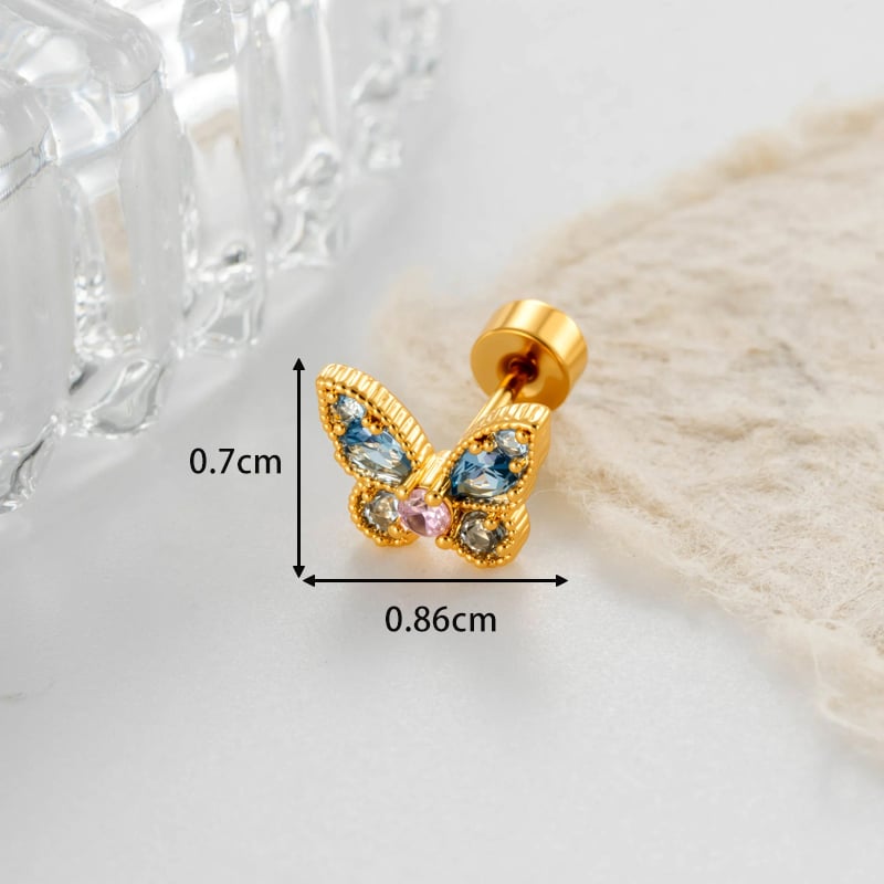 Boucles d'oreilles piercing femme, nœud papillon, couleur cuivre doré, zircon (1 pièce) h5Image2