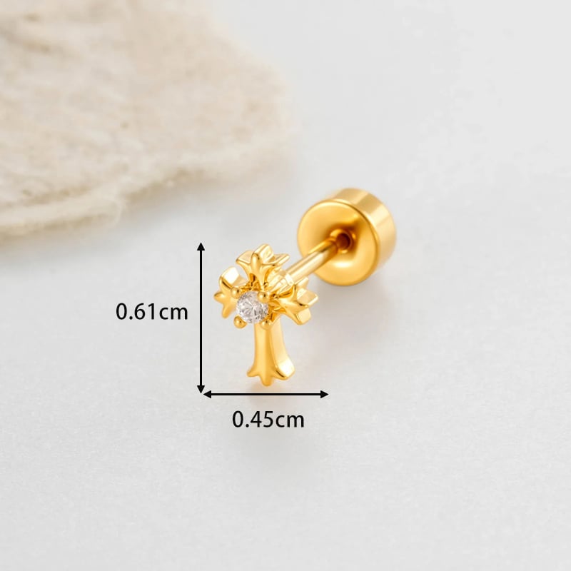 Boucles d'oreilles piercing femme en forme de croix, en cuivre et zircon (1 pièce) h5Image2
