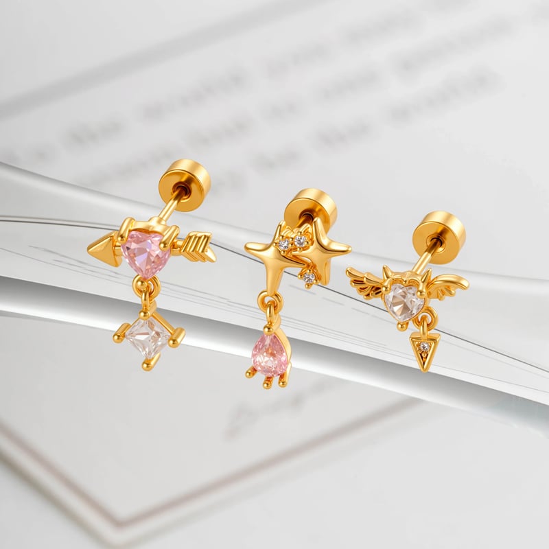 Boucles d'oreilles piercing femme en cuivre et zircon, 1 pièce h5Image3