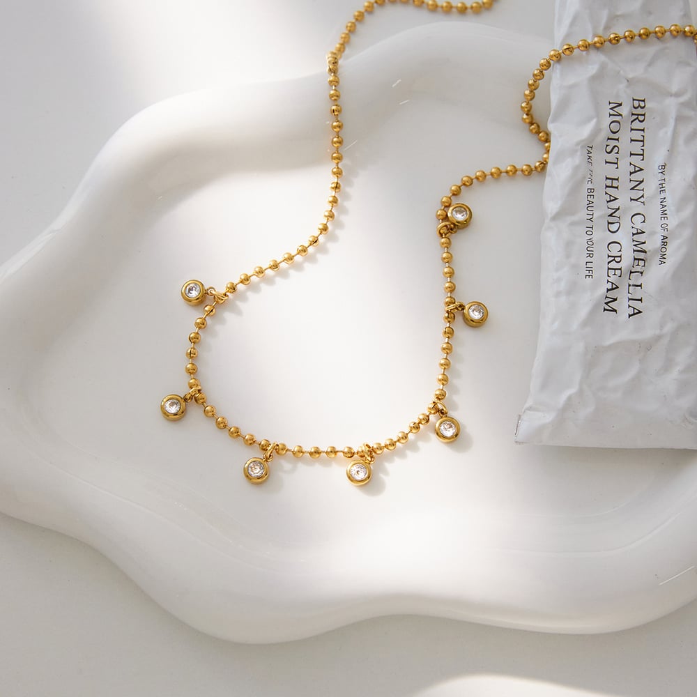 1 Piece Daily Droplet Stainless Steel Gold Color Zircon Women's Pendant Necklaces h5Picture4