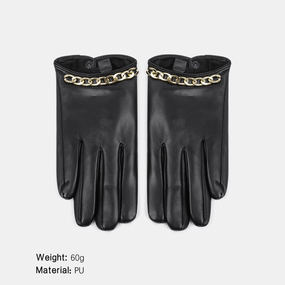 1 Paar Punk-Style Damenhandschuhe aus PU-Leder, einfarbig, mit Kette