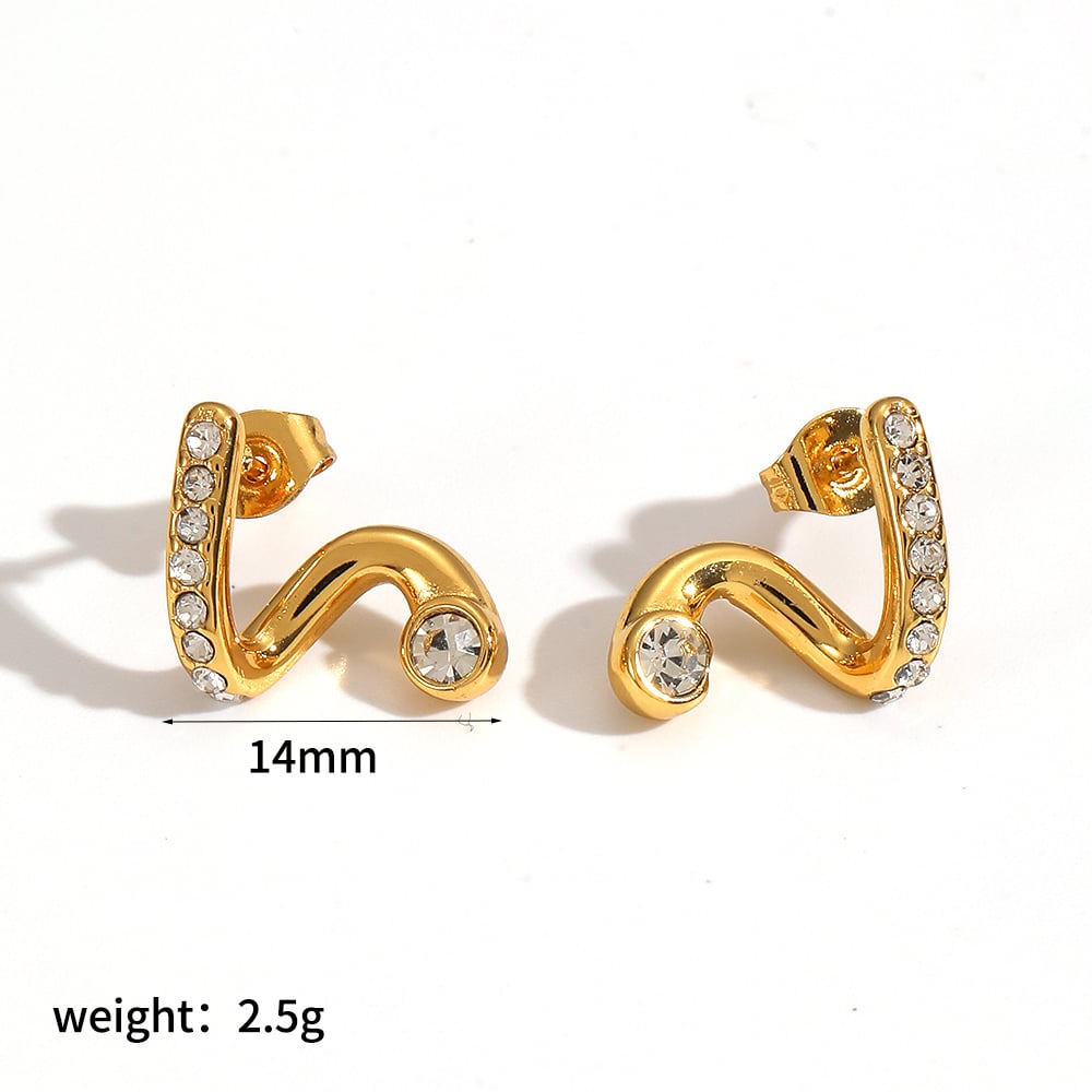 1 paire de boucles d&#39;oreilles à clous en acier inoxydable doré de forme irrégulière et ornées de strass 