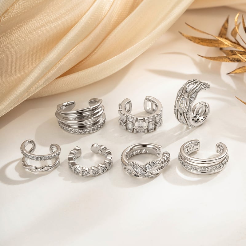 Boucles d'oreilles à clip pour femme, forme irrégulière moderne, en cuivre et zircon (1 pièce). h5Image4