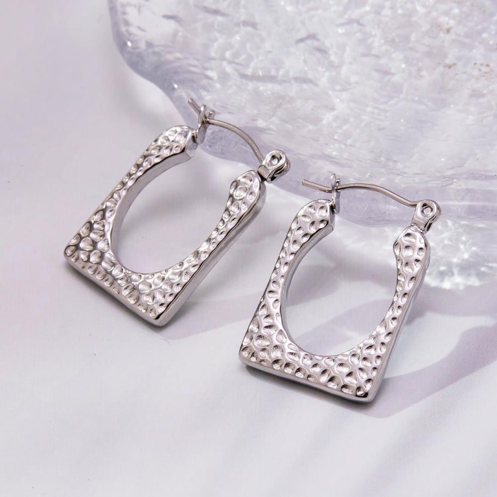 1 Paar rechteckige Ohrhänger mit Hammerschlagmuster aus Edelstahl in Goldfarbe für Damen Bild6