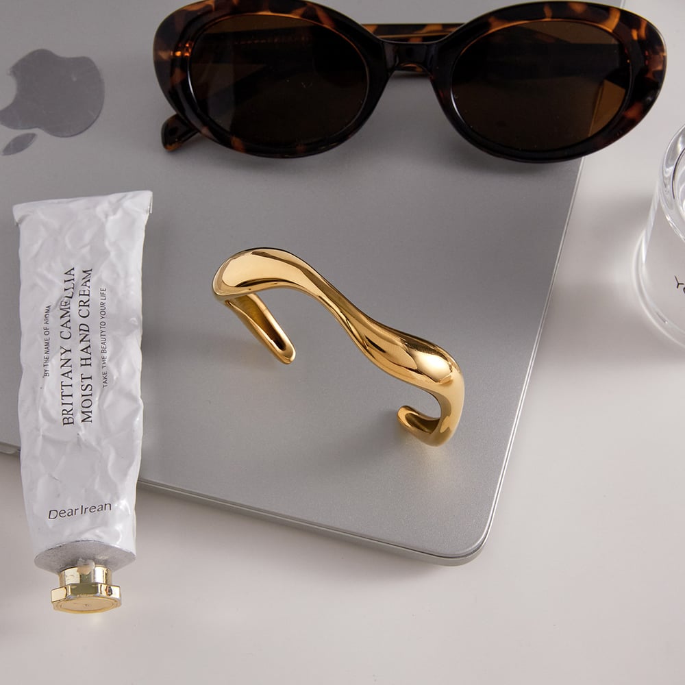 1 Piece Curving Annular Stainless Steel Gold Color Women's Cuff Bracelets h5Picture5