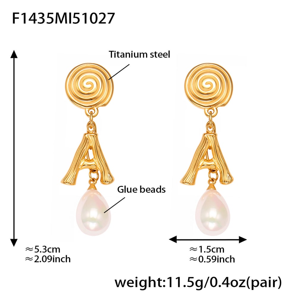 Boucles d&#39;oreilles pendantes classiques en forme de lettre A, en acier inoxydable doré, pour femme (1 paire). Image2