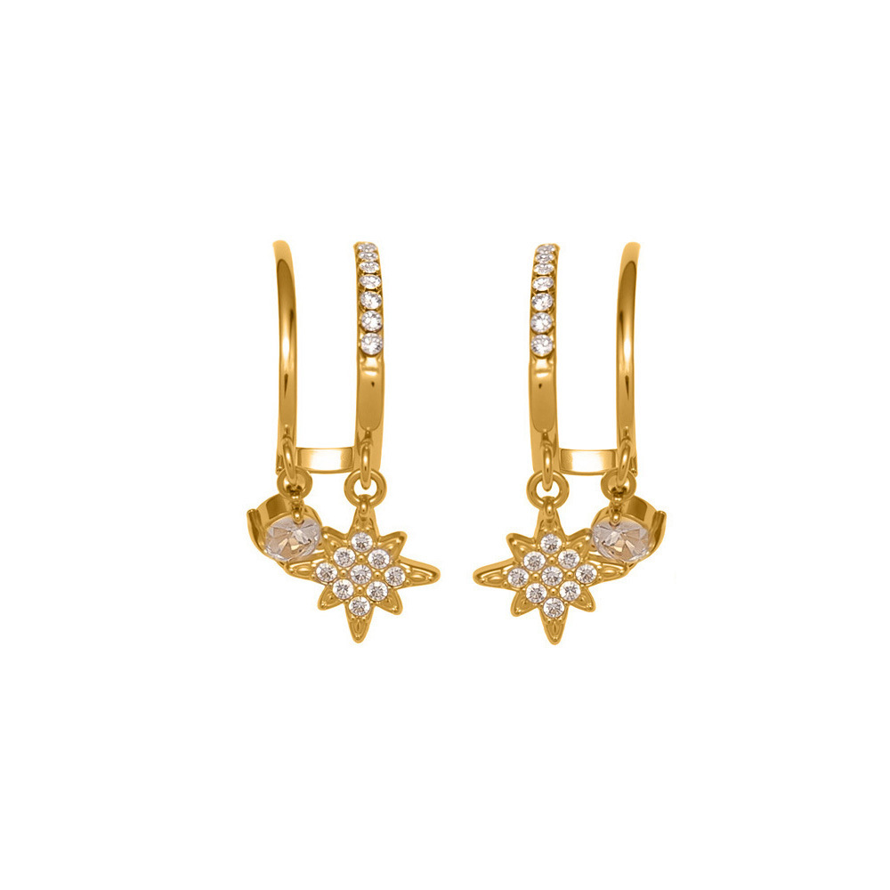 Boucles d&#39;oreilles pendantes pour femme, en acier inoxydable doré avec zircon, ornées d&#39;une étoile brillante (1 paire). 