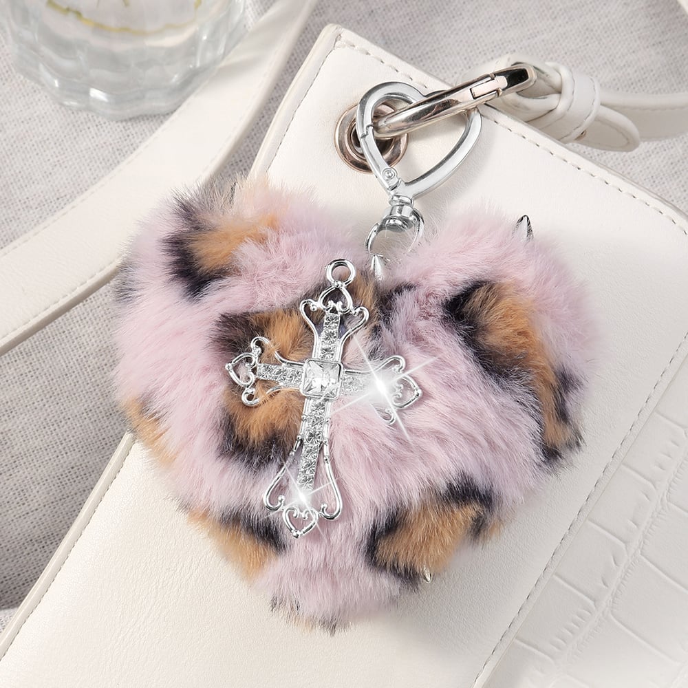 1 Piece Retro Heart Leopard Pattern Cross Bag Charm Picture6