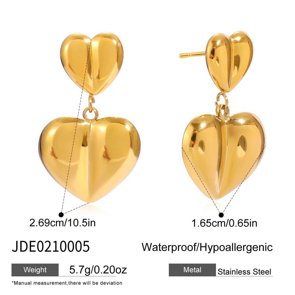 1 Pair Romantic Heart Stainless Steel Gold Color Women's Drop Earrings h5Picture2