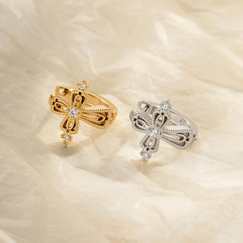 1 Piece Glamorous Cross Copper Zircon Women's Hoop Earrings h5Picture5