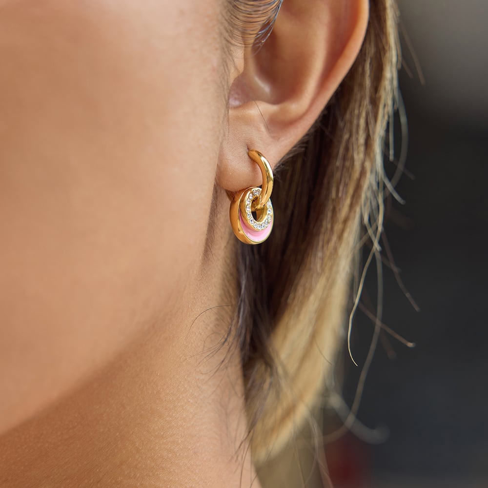 1 Pair Radiant Double Circle Stainless Steel Gold Color Women's Drop Earrings h5Picture6