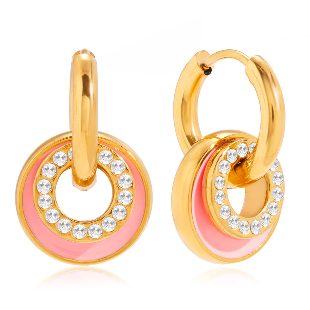 1 Pair Radiant Double Circle Stainless Steel Gold Color Women's Drop Earrings