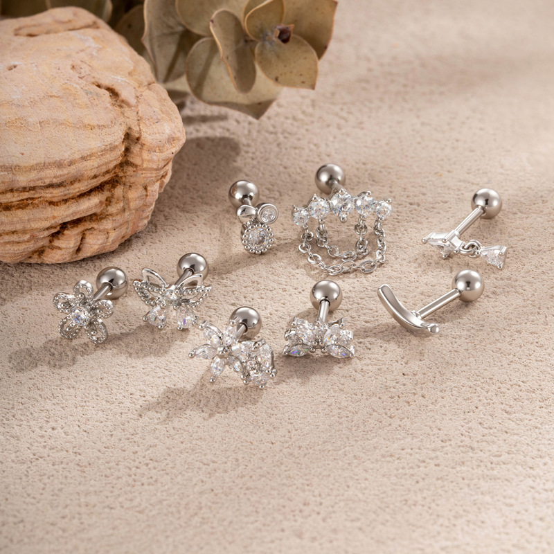 Boucles d'oreilles pendantes papillon brillantes en cuivre et zircon pour femme (1 pièce) h5Image5