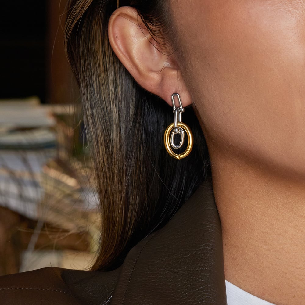 1 Pair Circle Mixed Gold&Silver Colors Stainless Steel Women's Drop Earrings h5Picture3