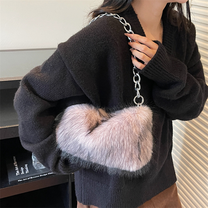 Sac à main femme en fourrure, color block, polyvalent et tendance (1 pièce) h5Image3