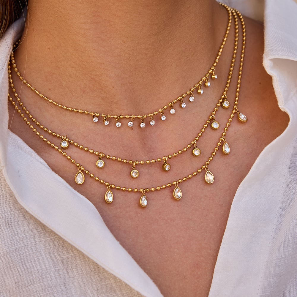 1 Piece Daily Droplet Stainless Steel Gold Color Zircon Women's Pendant Necklaces h5Picture2