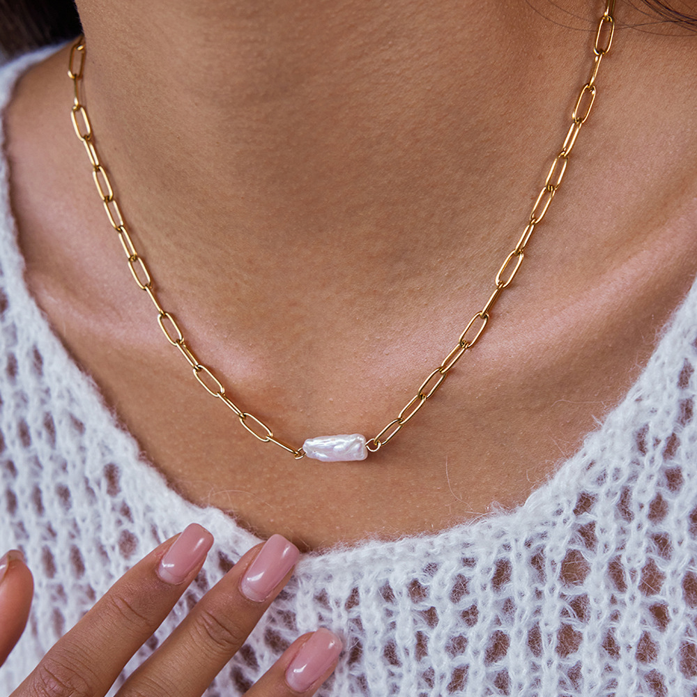 1 Piece Elegant Pearl Stainless Steel Gold Color Women's Chain Necklaces h5Picture2