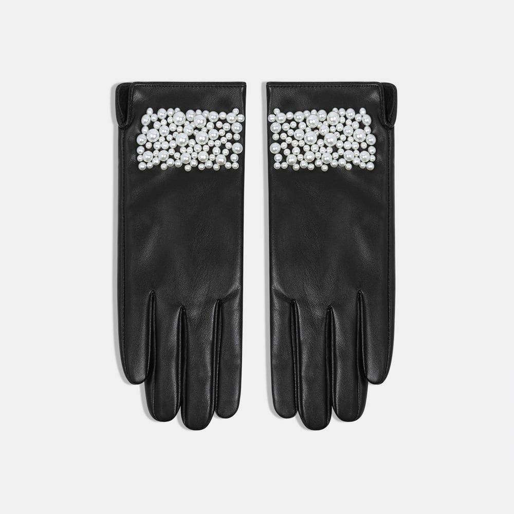 1 paire de gants élégants unis à perles pour femmes Image2