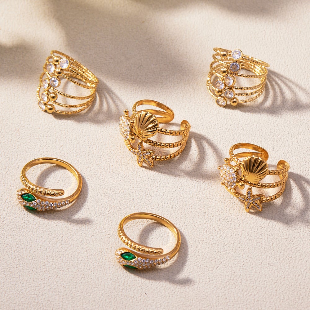 1 Piece Sparkling Snake Titanium Steel Gold Color Zircon Women's Gemstone Rings h5Picture2