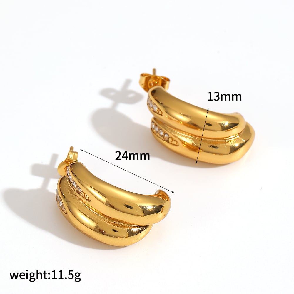 1 paire de boucles d&#39;oreilles créoles en acier inoxydable en forme de C avec strass 