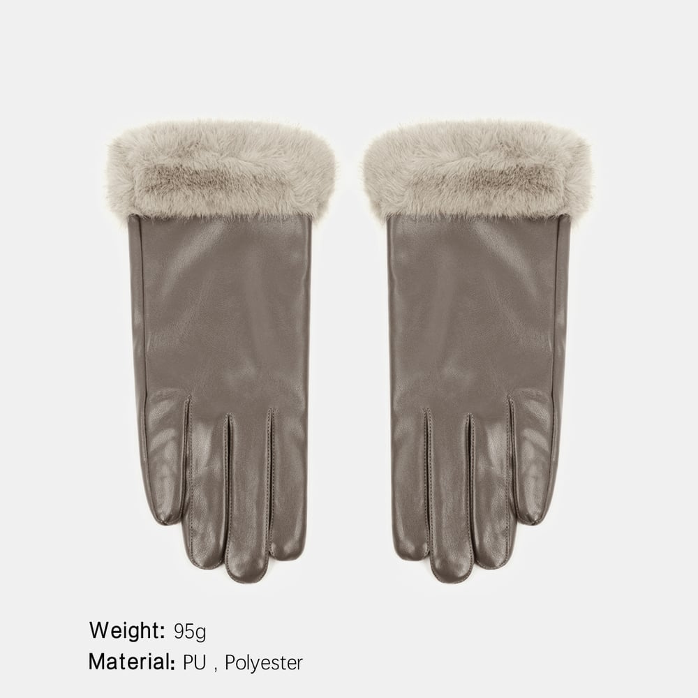 1 Paar einfarbige PU-Plüschhandschuhe