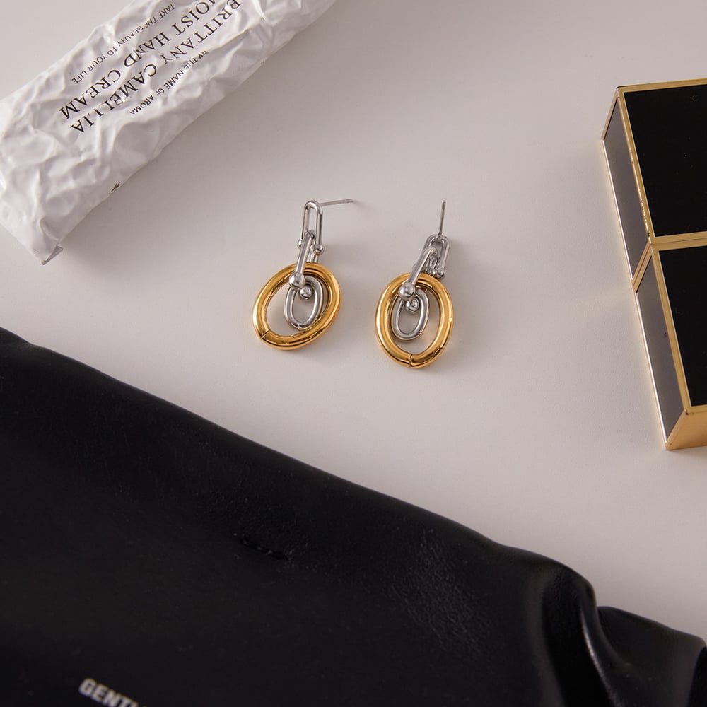 1 Pair Circle Mixed Gold&Silver Colors Stainless Steel Women's Drop Earrings h5Picture5