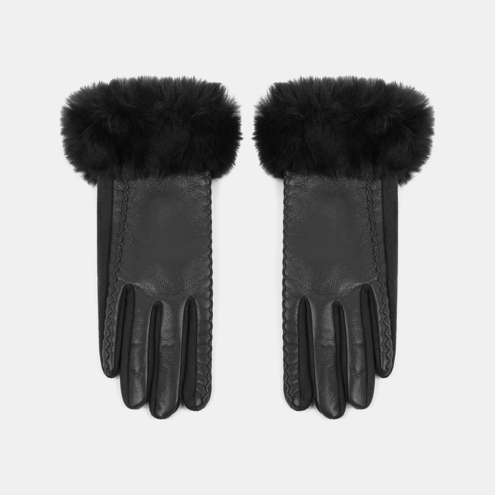 1 paire de gants pour femmes en peluche PU de couleur unie simple Image2