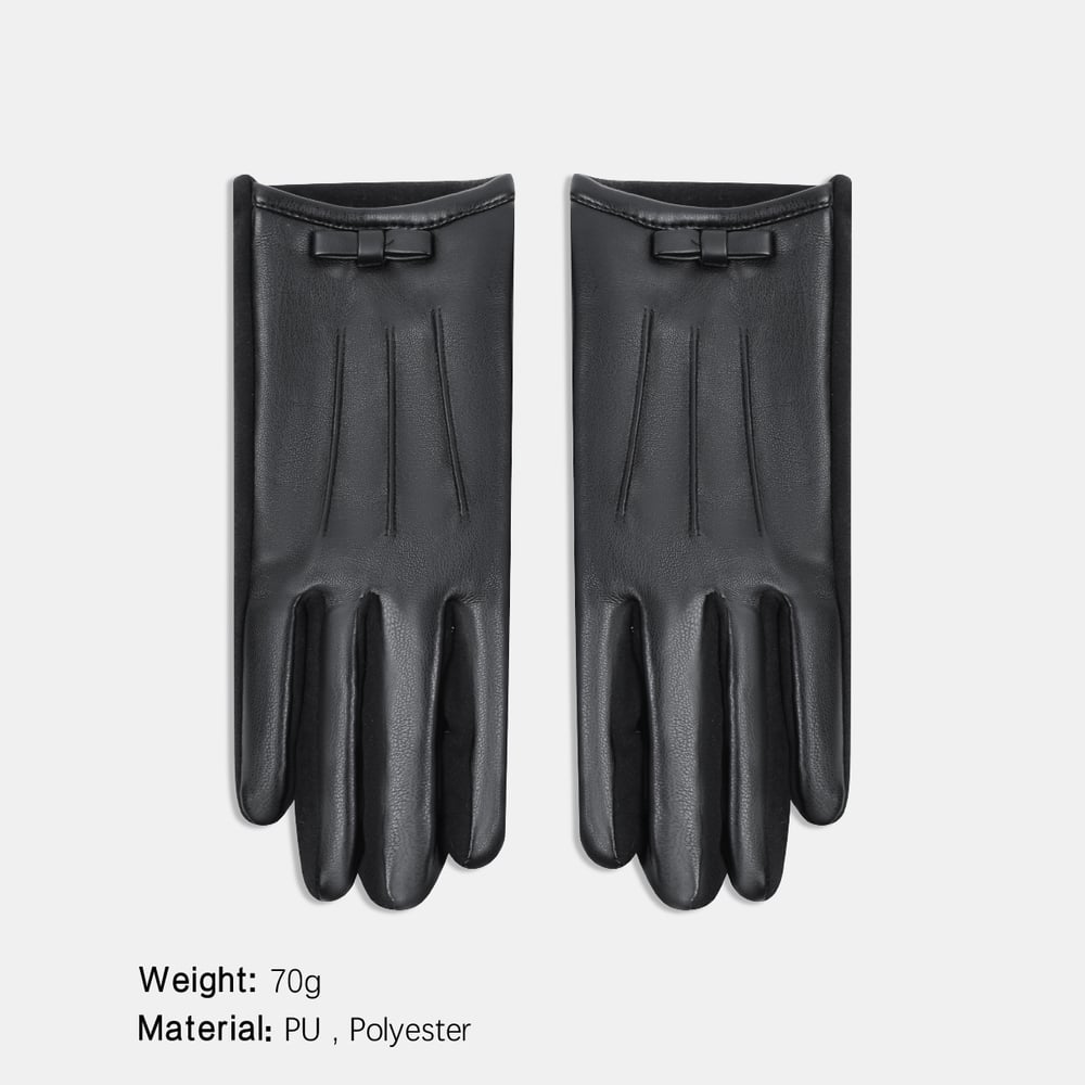 1 Paar einfarbige PU-Damenhandschuhe mit Schleife