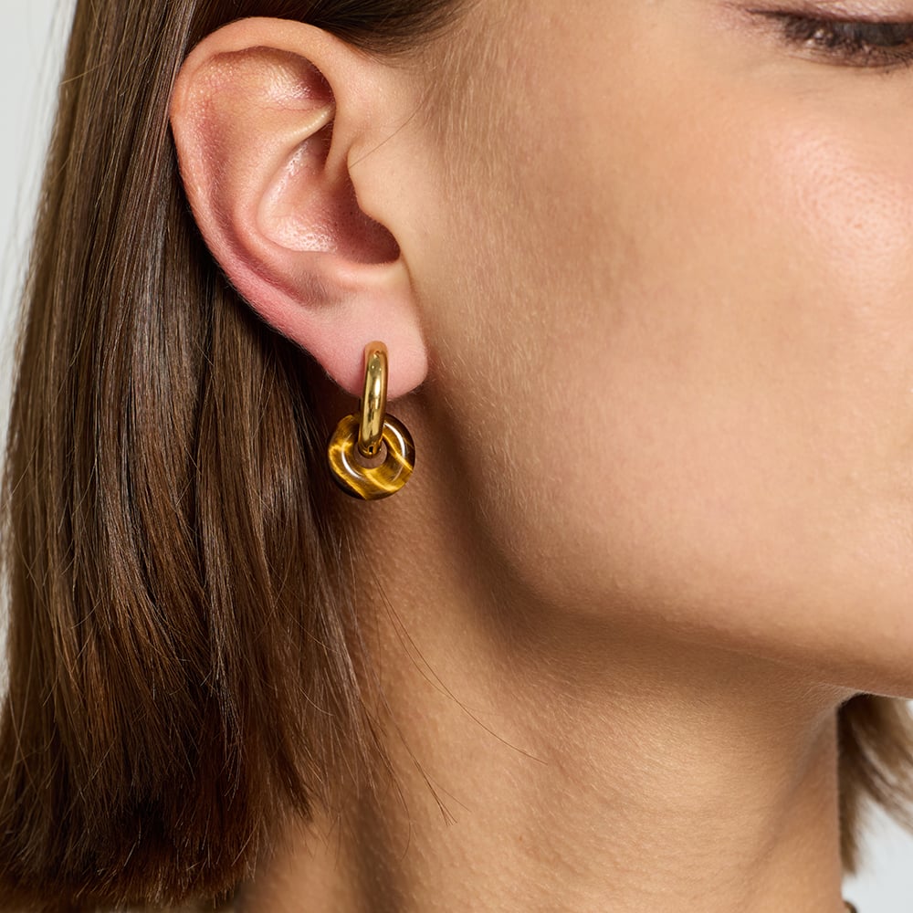 Retro-Herz-Schmuckset aus Natursteinperlen aus Edelstahl in Goldfarbe h5Bild4