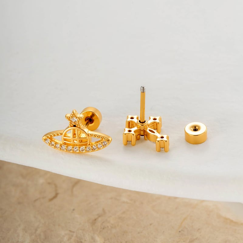 Boucles d'oreilles piercing femme Planet en cuivre et zircon (1 pièce) h5Image4